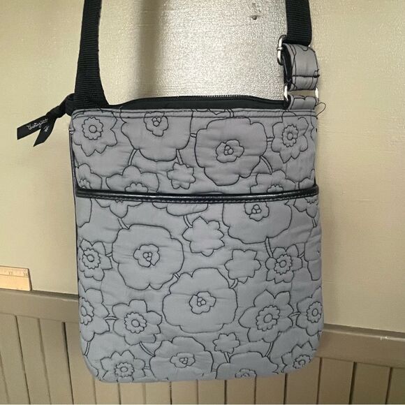 Thirty-One Quilted Poppy Floral Crossbody Bag Gray Black - Picture 9 of 11